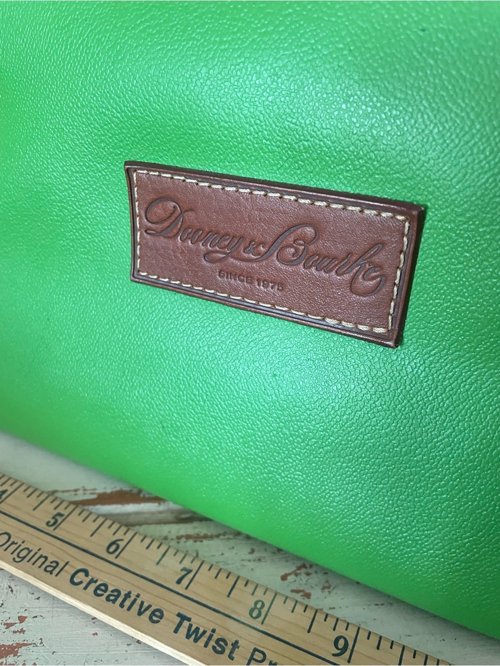 Dooney & Bourke Eva BaileyBright Green Tote with Brown Trim - Picture 15 of 16